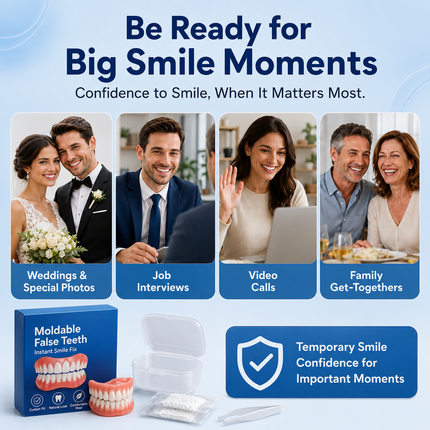 Vepine Custom Smile | Moldable False Teeth Set for Men & Women with Custom Fit | Temporary Easy Denture Kit for Missing & Chipped Teeth