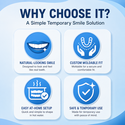 Vepine Custom Smile | Moldable False Teeth Set for Men & Women with Custom Fit | Temporary Easy Denture Kit for Missing & Chipped Teeth