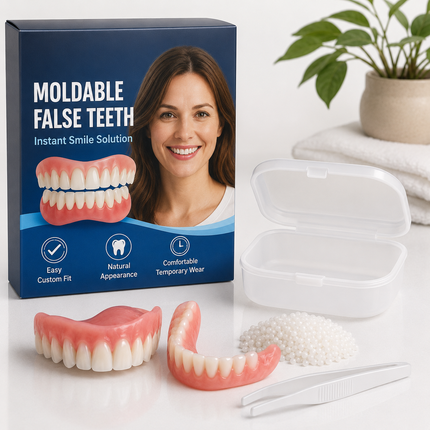 Vepine Custom Smile | Moldable False Teeth Set for Men & Women with Custom Fit | Temporary Easy Denture Kit for Missing & Chipped Teeth