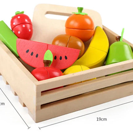 Montessori Kitchen Toy Set | Wooden Fruits & Vegetables with Cutting Functionality | Eco-Friendly Play Food for Skill Development 0