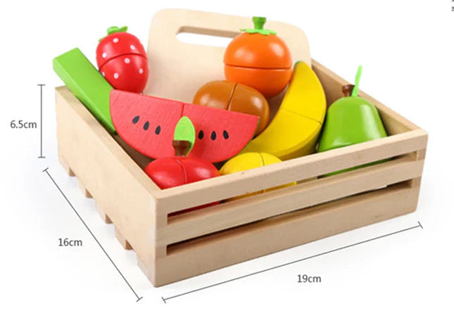 Montessori Kitchen Toy Set | Wooden Fruits & Vegetables with Cutting Functionality | Eco-Friendly Play Food for Skill Development 0