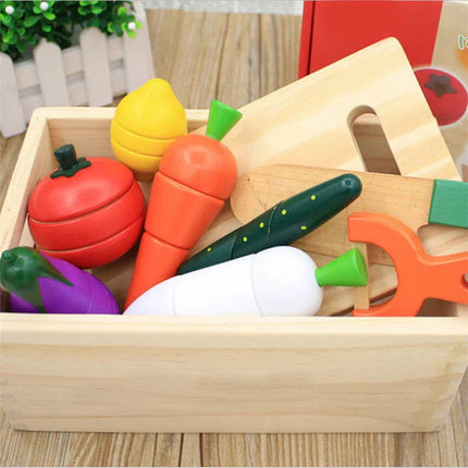 Montessori Kitchen Toy Set | Wooden Fruits & Vegetables with Cutting Functionality | Eco-Friendly Play Food for Skill Development 1