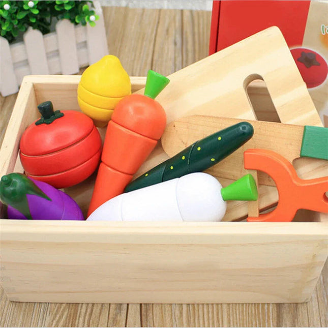 Montessori Kitchen Toy Set | Wooden Fruits & Vegetables with Cutting Functionality | Eco-Friendly Play Food for Skill Development 1