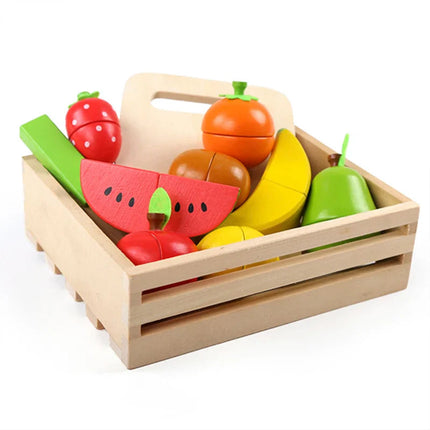 Montessori Kitchen Toy Set | Wooden Fruits & Vegetables with Cutting Functionality | Eco-Friendly Play Food for Skill Development 2