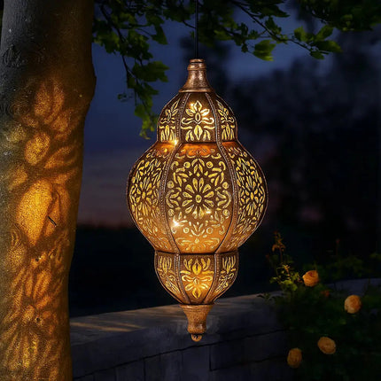 Moroccan Solar Lanterns | Artisan-Crafted Outdoor Lights with Automatic Activation | Weatherproof Design for Year-Round Ambiance 0