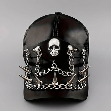 Moto Cap | Leather-Look Motorcycle Cap with Skull Details | Bold Style for Riders 0