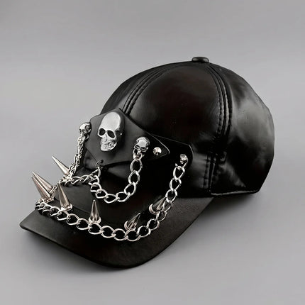 Moto Cap | Leather-Look Motorcycle Cap with Skull Details | Bold Style for Riders 2