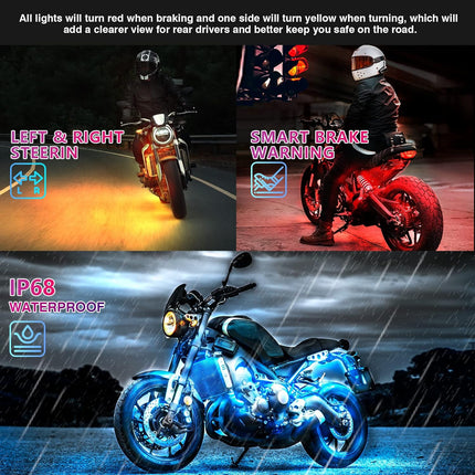 Motorcycle LED Light Kit | 12-Piece RGB Strips with Brake & Turn Signal | Waterproof for Enhanced Visibility 2
