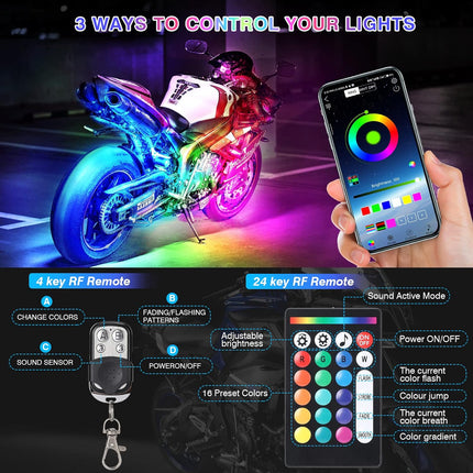 Motorcycle LED Light Kit | 12-Piece Set with Brake & Turn Signal | Colorful Lighting for Enhanced Visibility 1