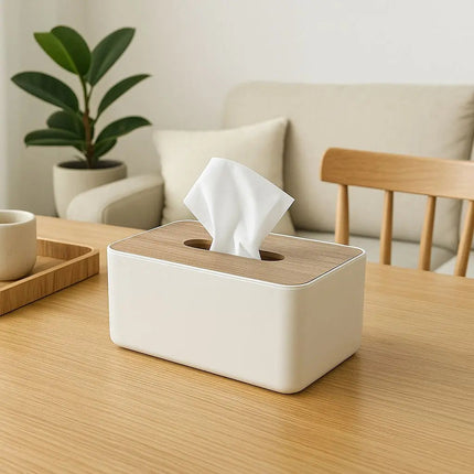 Tissue Box Holder with Wood Effect Top, Modern Tissue Box Cover