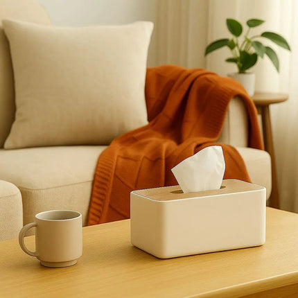 Modern Tissue Box Cover, Tissue Box Holder with Wood Effect Top – image 4