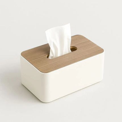 Tissue Box Holder with Wood Effect Top, Modern Tissue Box Cover, Wipes Dispenser for Home Decor and Office