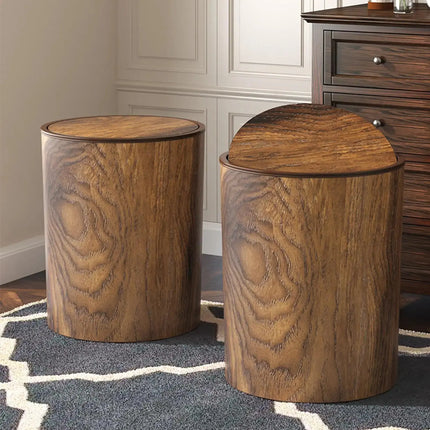 Trash Bin with Swing Lid, Wood Look Bathroom Trash Can with Lid