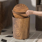 Trash Bin with Swing Lid, Wood Look Bathroom Trash Can with Lid, Small Garbage Can for Bedroom and Office