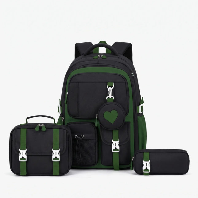 School Backpacks with Heart Pouch, Multi Compartment School Bag