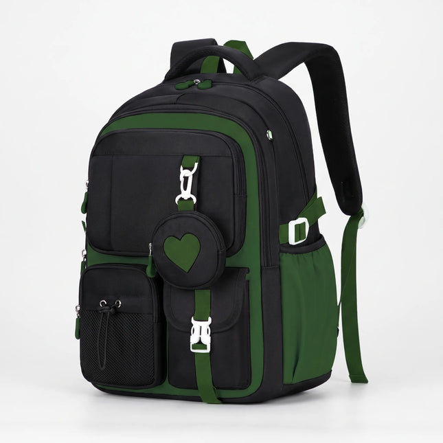 School Backpacks with Heart Pouch, Nylon Backpack with Reflective Strips – image 5