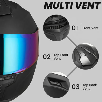 Multi-Vent Helmet | Full-Face Motorcycle Helmet with Bold Mirror Visor | Enhanced Airflow for Comfortable Riding 3