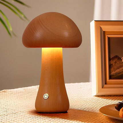 Wooden Table Lamp with Dimmable Cordless Design | Elegant Mushroom Shape for Warm Ambiance