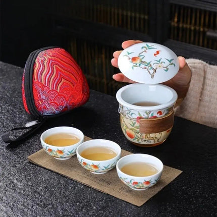 Travel Tea Set with Case, Portable Tea Set with Peach Design for Outdoor – image 7
