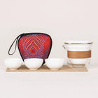 Travel Tea Set with Case, Porcelain Tea Infuser Cup with 3 Teacups, Portable Tea Set with Peach Design for Outdoor