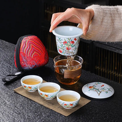 Travel Tea Set with Case, Porcelain Tea Infuser Cup with 3 Teacups – image 6