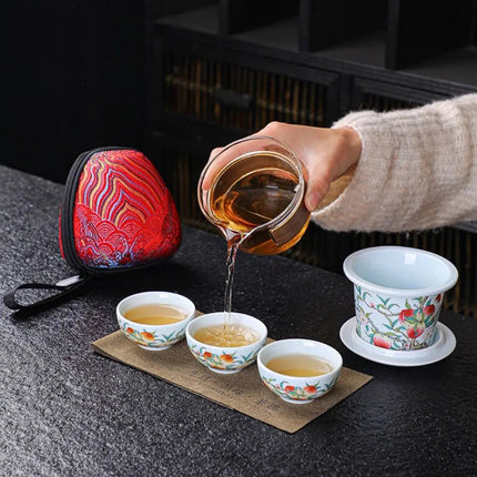 Travel Tea Set with Case, Portable Tea Set with Peach Design for Outdoor – image 5