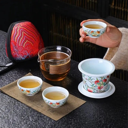 Travel Tea Set with Case, Porcelain Tea Infuser Cup with 3 Teacups – image 4