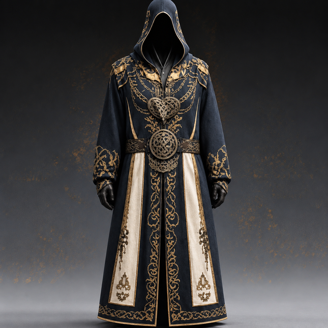Halloween Costumes for Men, Mens Medieval Costume with Hood, Black Hooded Robe with Celtic Details, Cosplay Costume