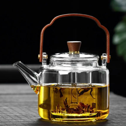 Glass Teapot with Strainer, Large Borosilicate Glass Teapot with Wooden Handle – image 5