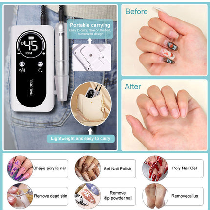 Nail Care Pro | Electric Nail File with 45000RPM & Rechargeable Battery | Low Noise for Effortless Manicures 8