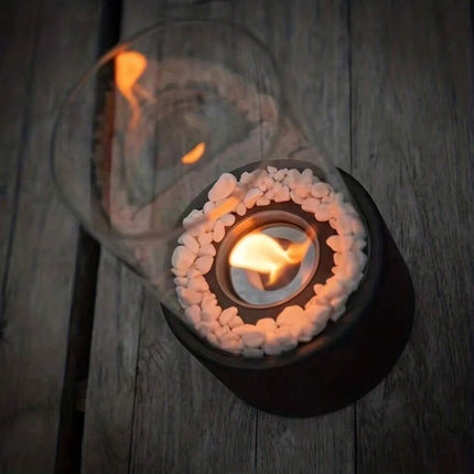 Oil Lamp with Clear Glass Cylinder & Metal Frame | Elegant Atmosphere for Indoor & Outdoor Décor