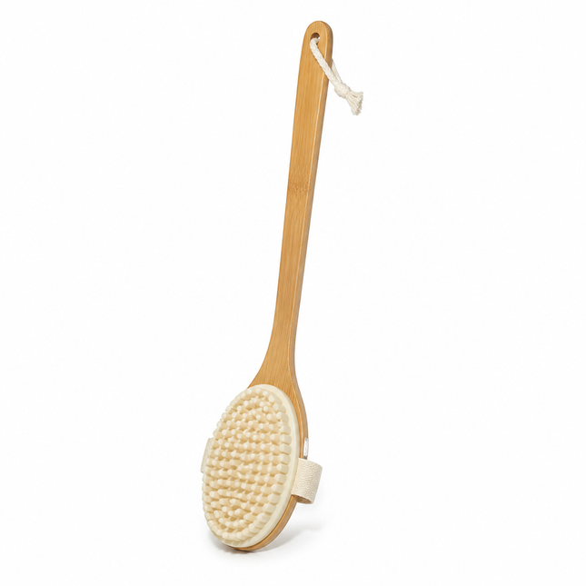 Natural Bristle Back Scrub Brush with Long Wooden Handle for Deep Cleaning 0