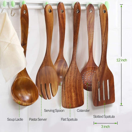 Natural Teak Wood Kitchen Utensil Set with Durable Design | 8-Piece Collection for Effortless Cooking 4