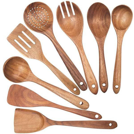 Natural Teak Wood Kitchen Utensil Set with Durable Design | 8-Piece Collection for Effortless Cooking 5