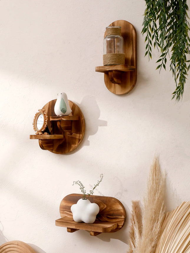 Natural Wood Floating Wall Shelf with Unique Grain | Stylish Decor for Small Spaces 1