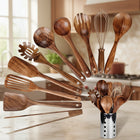 Natural Wood Kitchen Utensil Set with Countertop Holder | Complete Cooking Tools for Organized Meal Prep 0