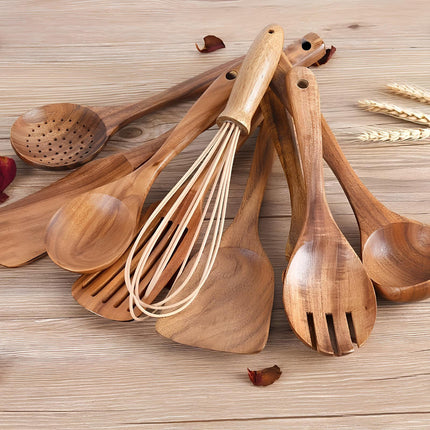Natural Wood Kitchen Utensil Set with Countertop Holder | Complete Cooking Tools for Organized Meal Prep 2
