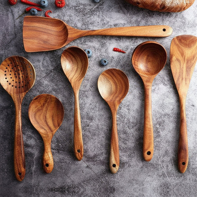 Natural Wood | Cooking Utensils Set with Food-Grade Finish | Non-Scratch Tools for Safe and Stylish Cooking 0