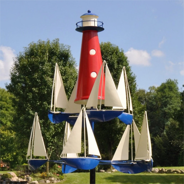 Nautical Wind Sculpture | Kinetic Art with Vibrant Colors | Unique Garden Decor for Lakeside Charm 0