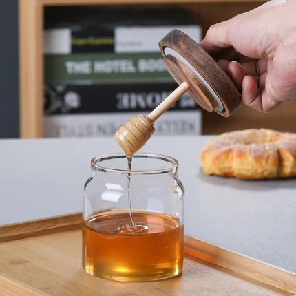 Glass Jar with Wooden Lid, Honey Pot with Wooden Honey Dipper – image 5