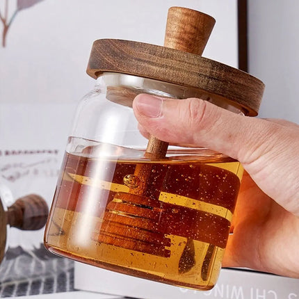 Glass Jar with Wooden Lid, Clear Honey Jar for Syrup and Condiments – image 6