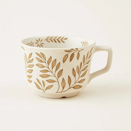 Coffee Mugs Hand Painted, Porcelain Mug with Botanical Design, Ceramic Coffee Cup 11 oz, Floral Tea Mug