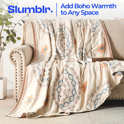 Nordic Boho | Lightweight Cotton Gauze Throw Blanket with Fringe | Breathable Design for Summer Comfort 1