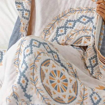 Nordic Boho | Lightweight Cotton Gauze Throw Blanket with Fringe | Breathable Design for Summer Comfort 3