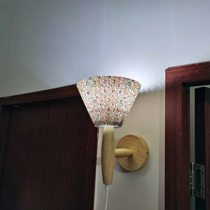 Nordic Elegance | Wooden Wall Sconce with Pleated Shade for Cozy Ambiance 0