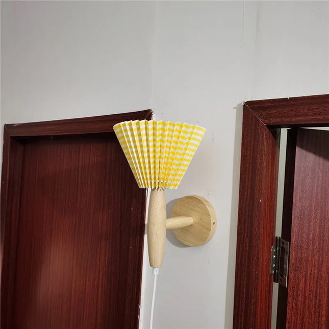 Nordic Elegance | Wooden Wall Sconce with Pleated Shade for Cozy Ambiance 1