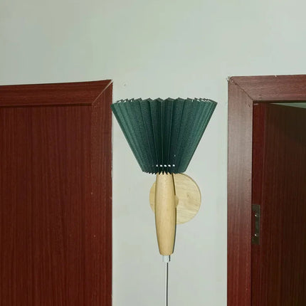 Nordic Elegance | Wooden Wall Sconce with Pleated Shade for Cozy Ambiance 2