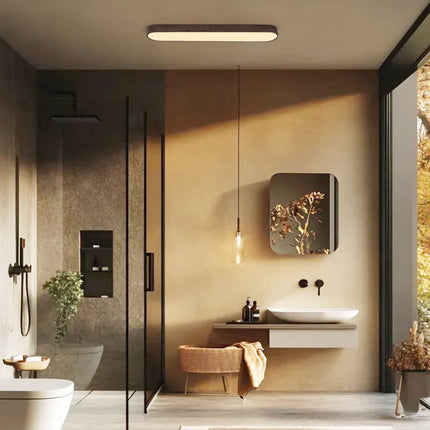 Nordic Glow | Flush Mount Ceiling Light with Wood Accent | Elegant Oval Design for Cozy Ambient Lighting 9