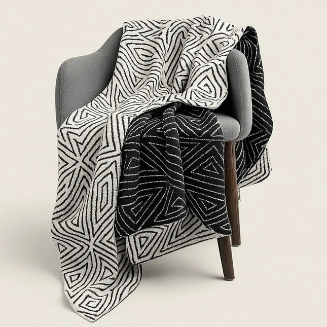 Throw Blanket Knitted, Nordic Geometric Knit Throw Blanket for Couch, Soft Acrylic Knitted Blanket for Bed and Sofa