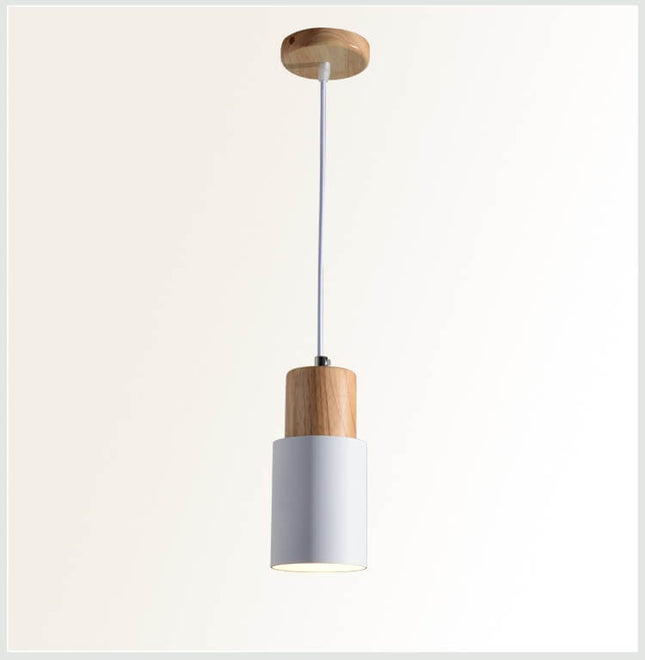 Nordic Macaron | Cylinder Pendant Light with Adjustable Height | Modern Wood & Metal Design for Minimalist Interiors 0